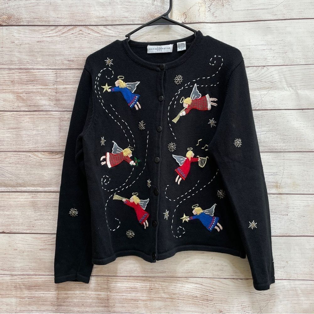 VINTAGE MARISA CHRISTINA CHRISTMAS SWEATER WITH EMBROIDERED ANGELS